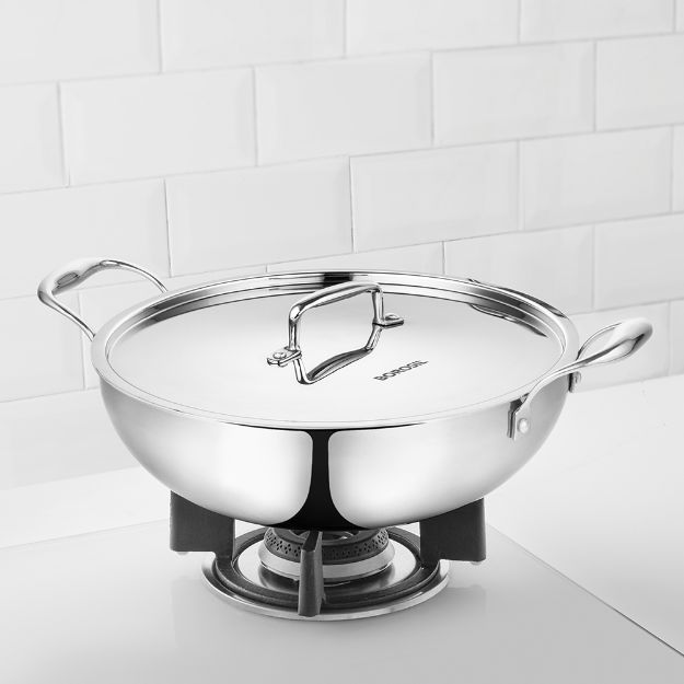 Picture of BOROSIL TRI-PLY STAINLESS STEEL KADHAI 24CM WITH LID