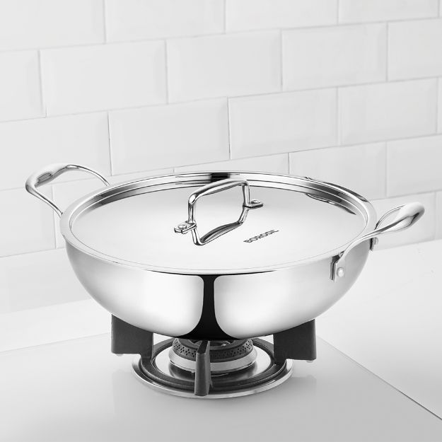 Picture of BOROSIL TRI-PLY STAINLESS STEEL KADHAI 28CM WITH LID
