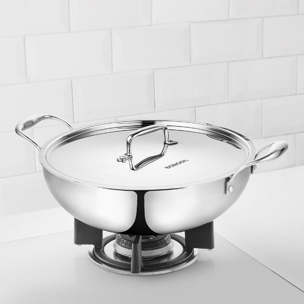 Picture of BOROSIL TRI-PLY STAINLESS STEEL KADHAI 32CM WITH LID